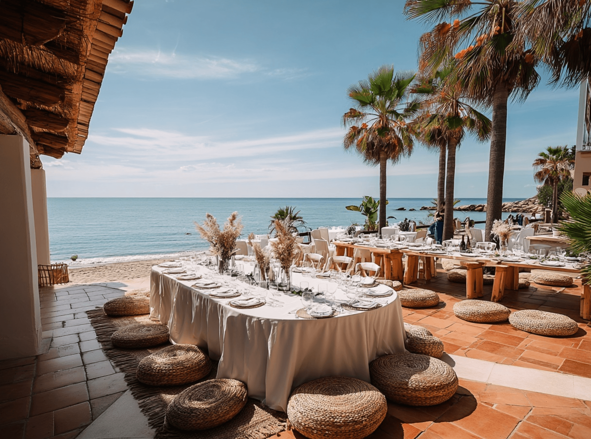 Boho beach wedding cocktail reception